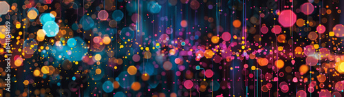Abstract Colorful Bokeh Lights With Lines On Dark Background