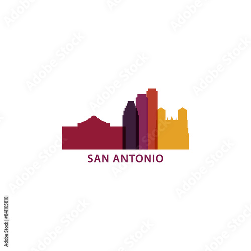 Schilderij op canvas San Antonio skyline, downtown panorama logo, logotype