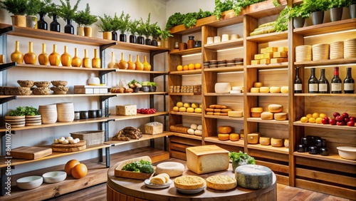Artisanal food shop with curated cheeses, wines, and organic produce , artisanal, food shop, curated, cheeses, wines © wasana
