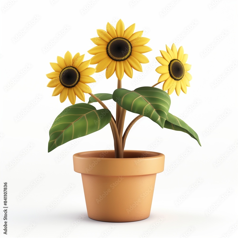Obraz premium Sunflower on clay pot yellow Helianthus annuus blooming in bright season