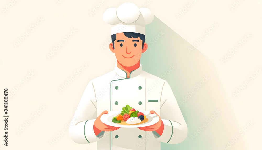 A chef holding dishes on a plate A chef holding dishes on a plate