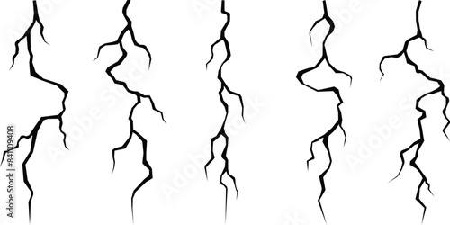Vector lightning silhouettes set. Thunderstorm design. Vector illustration	