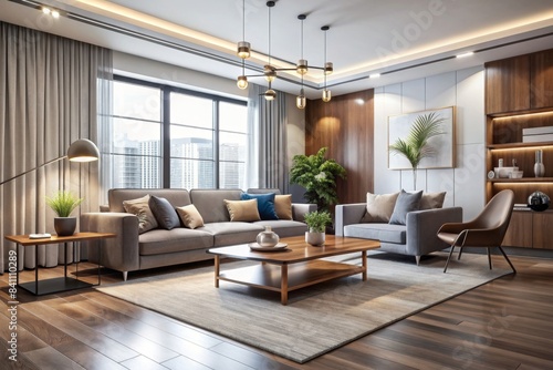 Modern living room with sleek furniture and minimalistic decor, modern, living room, sleek, furniture, minimalistic