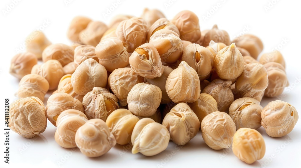 Isolated white background featuring uncooked chickpeas Isolated white background featuring uncooked chickpeas