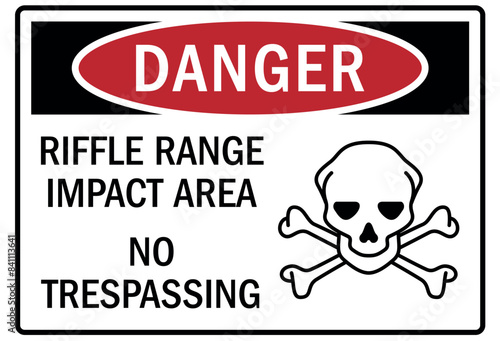 Shooting range sign riffle range impact area, no trespassing