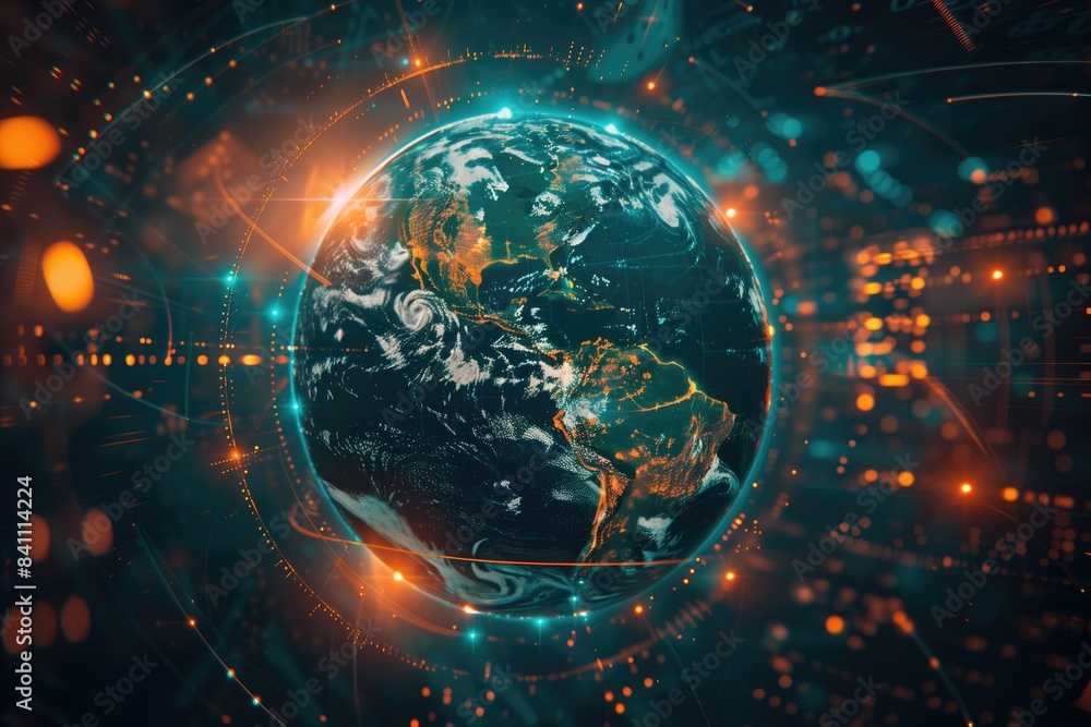 digital illustration of the Earth surrounded by glowing connections, symbolizing global connectivity digital illustration of the Earth surrounded by glowing connections, symbolizing global connectivity