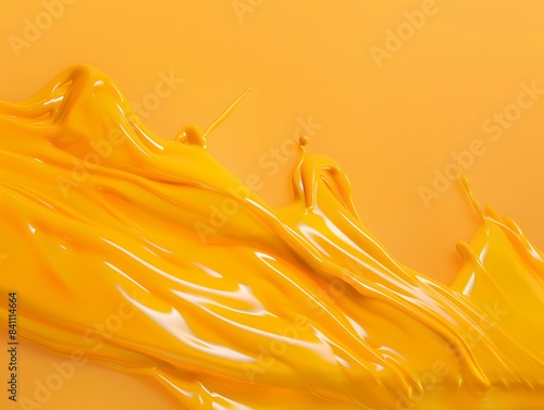 Abstract Yellow Liquid Swirling on Orange Background photo