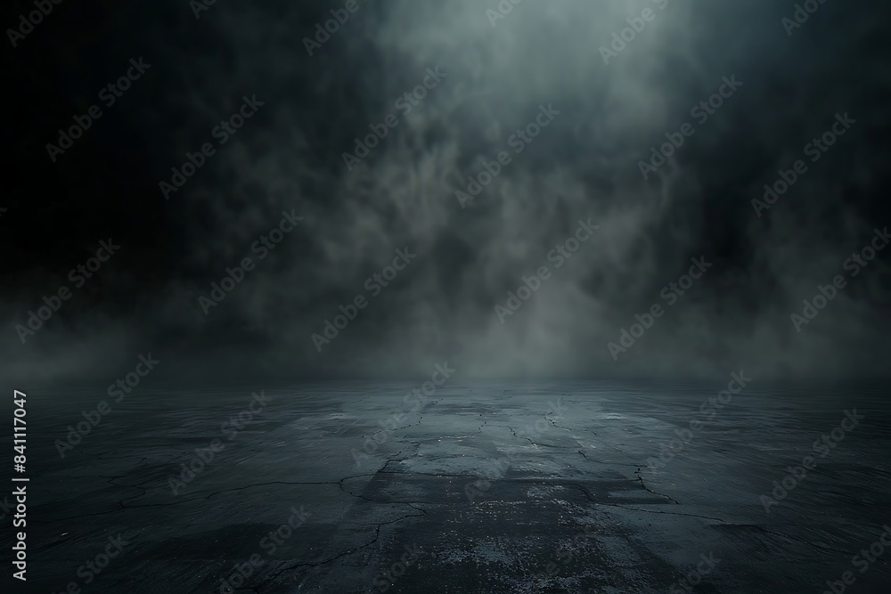 A smoke and light in a dark room or stage background for product placement A smoke and light in a dark room or stage background for product placement