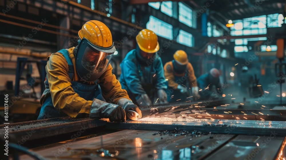A group of workers wearing yellow A group of workers wearing yellow