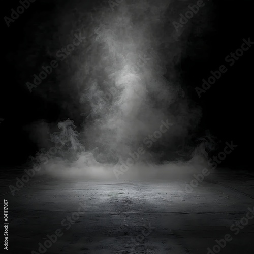 A smoke and light in a dark room or stage background for product placement