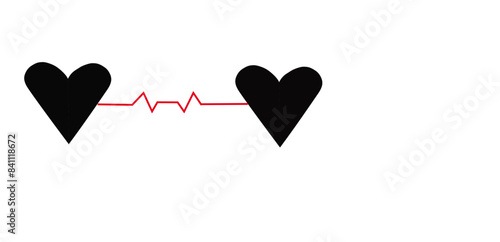 Black hearts set,Hearts with heartbeats,Two hearts connection, Romantic hearts vector,Love relationship icon,cardio vector, Everlasting love hearts set,Hearts with electrocardiographic lines, photo