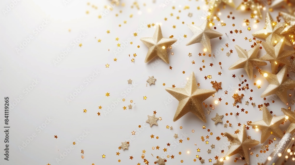 Shimmering golden stars against white backdrop mesmerizing abstract background sparkle Shimmering golden stars against white backdrop mesmerizing abstract background sparkle