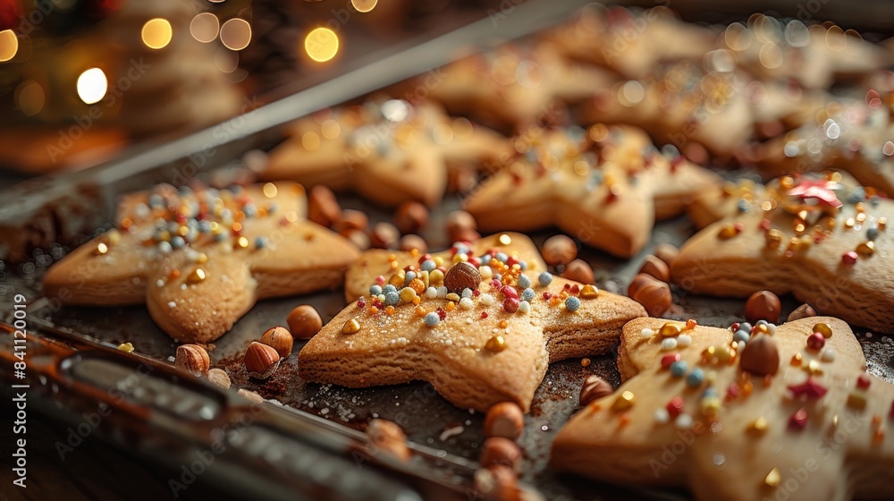 Christmas cookies baking on a tray Christmas cookies baking on a tray