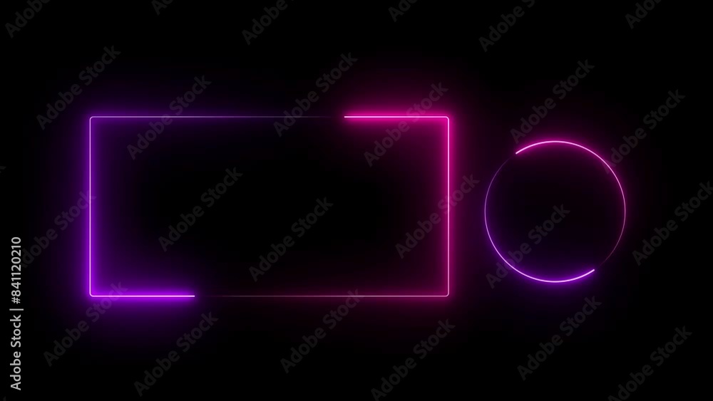 Flickering neon rectangle frame on an isolated black background. Flickering neon rectangle frame on an isolated black background.