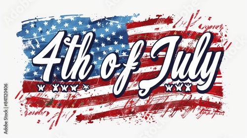 4th of July graphic with American flag background, celebrating Independence Day with stars and stripes. Patriotic holiday illustration.