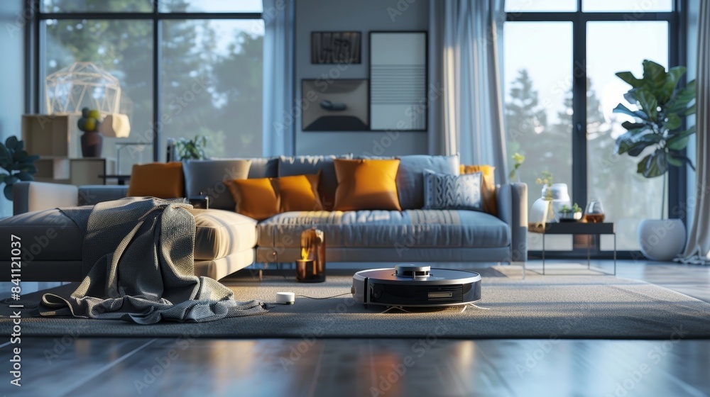 The robot vacuum cleaner maps out the most efficient cleaning route using data from previous cleaning sessions. The robot vacuum cleaner maps out the most efficient cleaning route using data from previous cleaning sessions.
