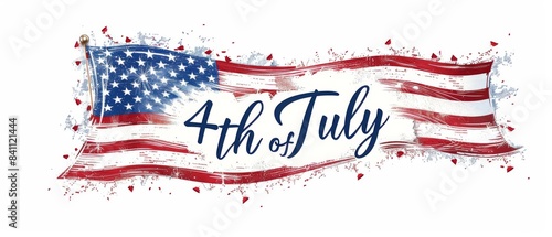 Patriotic 4th of July banner featuring a watercolor American flag with artistic splashes, symbolizing USA Independence Day celebration.
