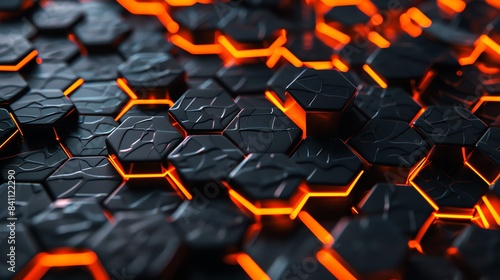 a orange and black-ish hexagonal patterned background. futuristic and soccer feel with a bit of cyberpunk tone.