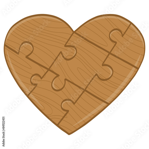 Jigsaw Puzzle Heart Shaped Wood Vector Illustration