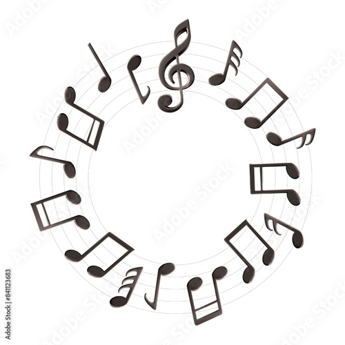 Music note circle 3d vector background. Round border of audio song notation sheet. Curved lines, abstract sound symbol, treble clef staff. Karaoke score, simple melody recording isolated illustration