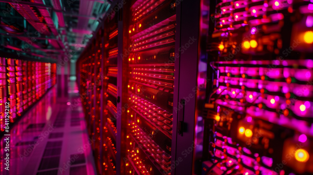 Rows of Illuminated Servers in a Modern Data Center Rows of Illuminated Servers in a Modern Data Center