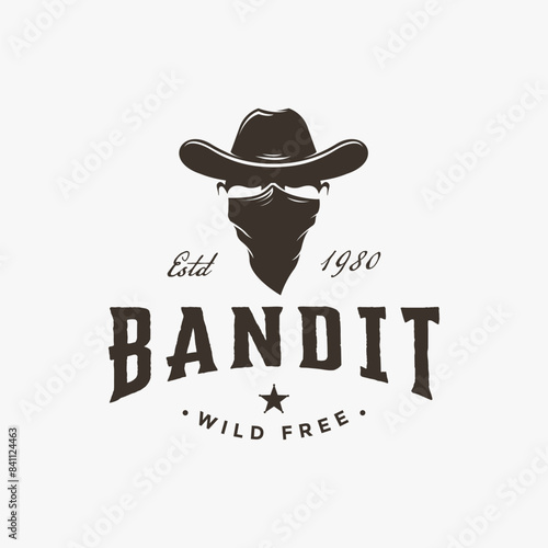 Vintage western head of Bandit logo vector on white background