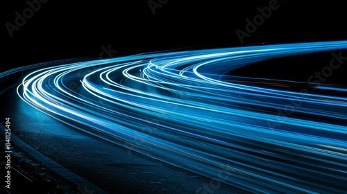 Abstract Light Trails on a Curved Road at Night, Generative AI