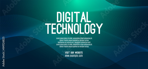 Digital technology banner blue green background concept, cyber technology light effect, abstract tech, innovation future data, internet network, Ai big data, lines dots connection, illustration vector