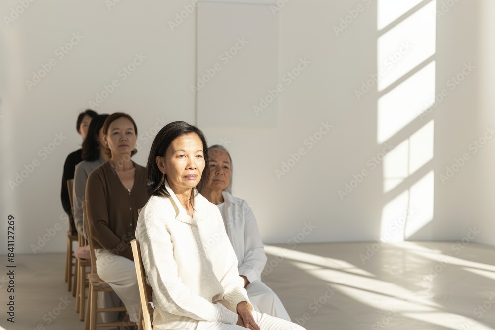 Diverse Group of Middle-Aged Women Engaged in Menopause Wellness Seminar Indoors