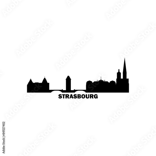 Strasbourg skyline, downtown panorama logo, logotype. France, Alsace city badge contour, isolated vector pictogram with cathedral, monuments, landmarks, skyscraper, bridge