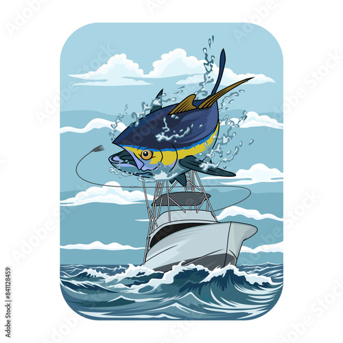 tuna boat fishing illustration logo vector image t shirt