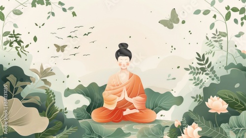 Wallpaper Mural A woman is sitting in a forest and meditating Torontodigital.ca