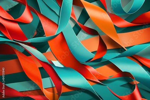 Abstract Ribbon Art: Red, Orange, Teal photo