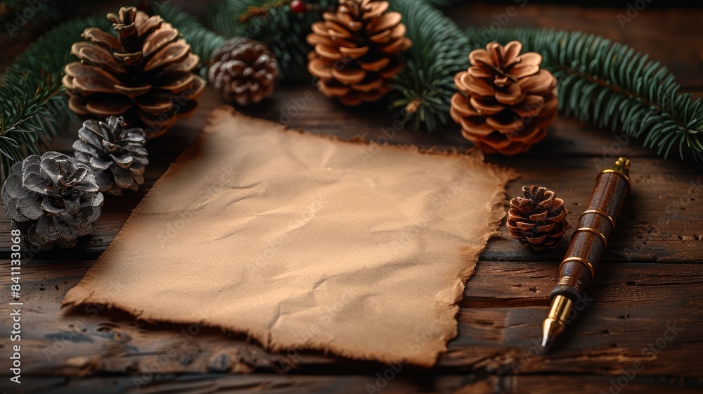 Fototapeta premium Wishlist for Santa Claus laid on a wooden table