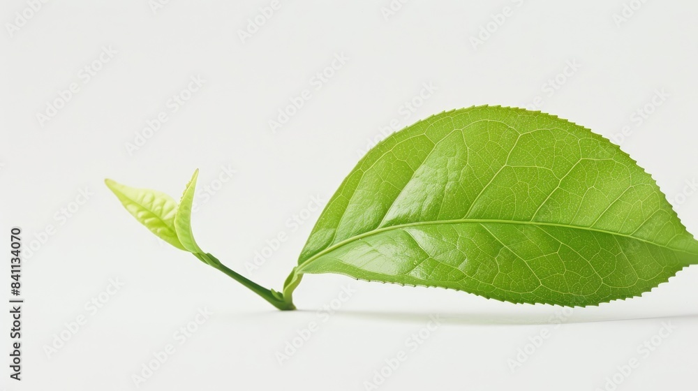 Obraz premium Green Tea Leaf on White Background