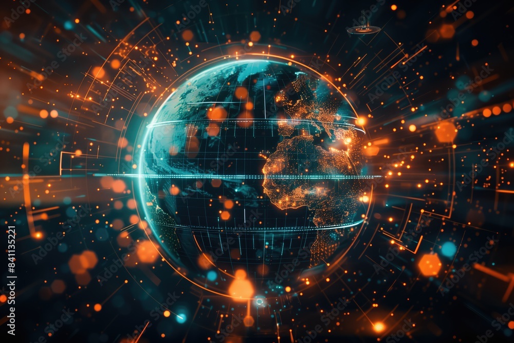 Obraz premium digital illustration of the Earth surrounded by glowing connections, symbolizing global connectivity