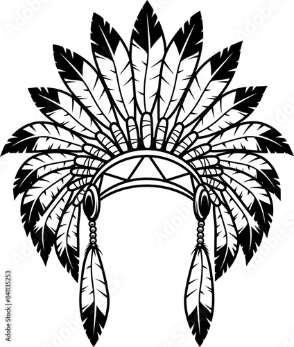 Native indian chief headdress on white background. Vector illustration