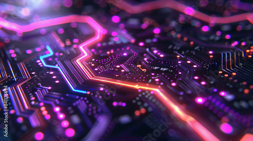 Purple and Pink Circuit Board for Technology Background with copy space text for website