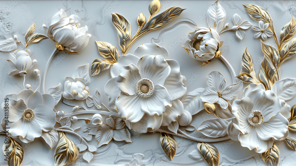 White and Gold 3D Flower for Luxury Background with copy space text for website White and Gold 3D Flower for Luxury Background with copy space text for website