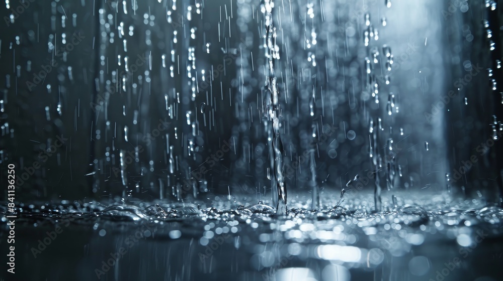 Close-up of a modern rain shower head, water running smoothly, droplets glistening, refreshing and soothing ambiance Close-up of a modern rain shower head, water running smoothly, droplets glistening, refreshing and soothing ambiance