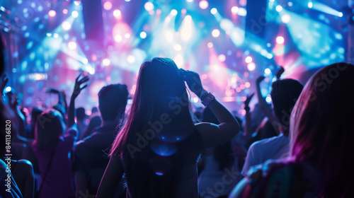 Woman Enjoying a Live Music Concert at Night With Bright Lights © Daniel