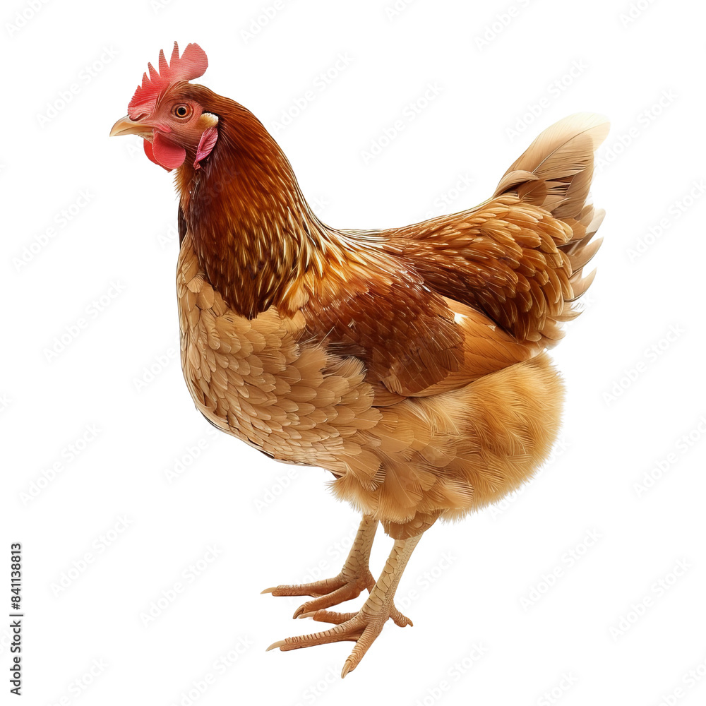 Fototapeta premium A chicken is standing on a white background
