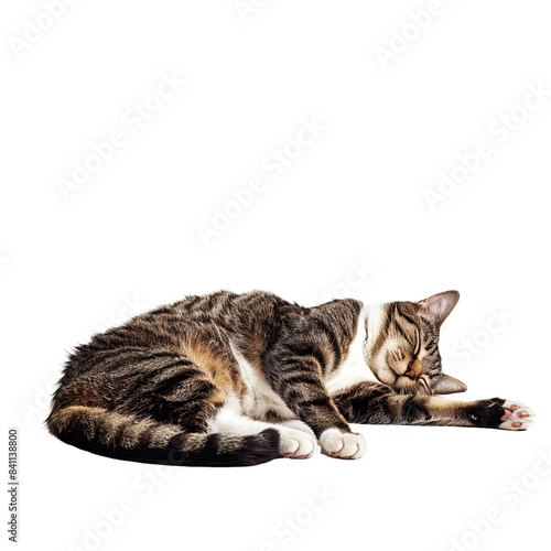 A cat is sleeping on a white background