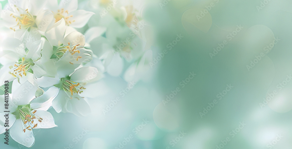 Delicate jasmine flowers in soft focus, ethereal and serene beauty Delicate jasmine flowers in soft focus, ethereal and serene beauty