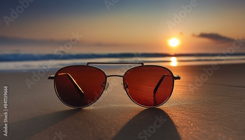 Wallpaper Mural Pair of sunglasses on the beach with the reflection of the sunset,sunglasses, summer, beach, sun, fashion, isolated, protection, black,  Torontodigital.ca