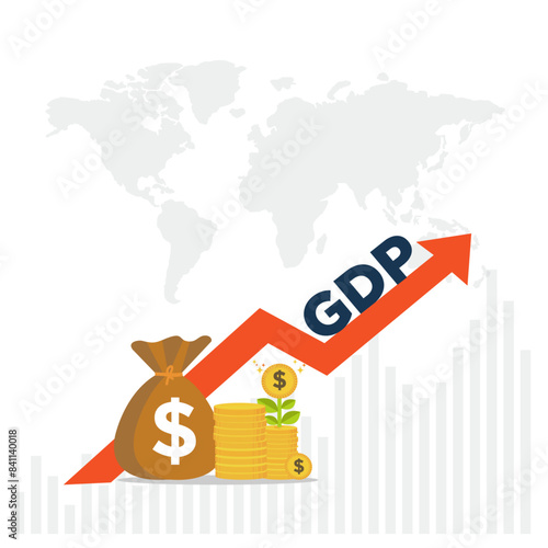 GDP World Concept, International, Money, Dollar bag, Economy, Finance etc., Vector Design Template