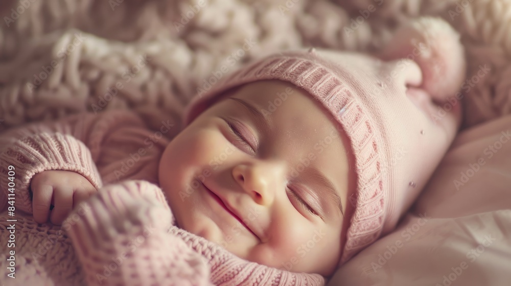 Infant girl sleeping peacefully with a smile Infant girl sleeping peacefully with a smile