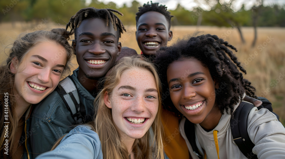 Diverse group of happy young best friends having fun taking selfie photo together - international youth community people concept with multiethnic teenage people smiling at camera Diverse group of happy young best friends having fun taking selfie photo together - international youth community people concept with multiethnic teenage people smiling at camera