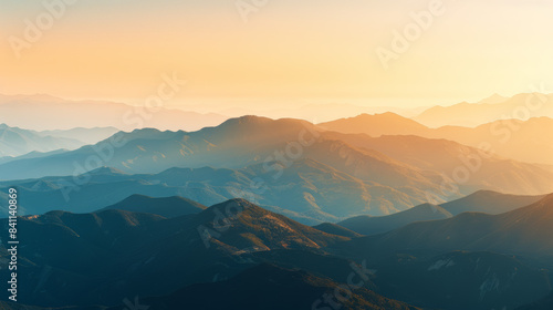 Layered Mountain Ranges At Sunset