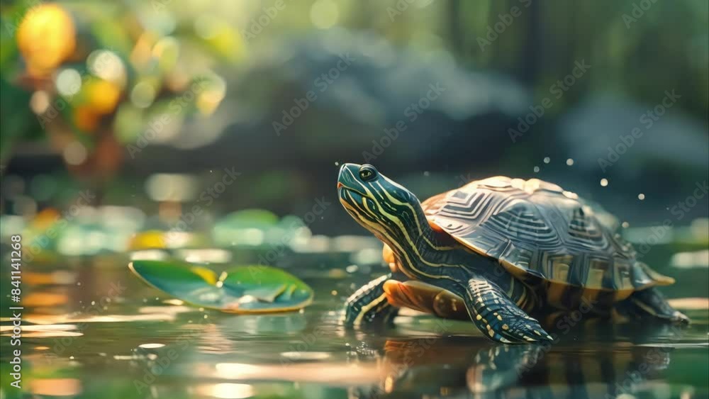 a turtle with a pond background a turtle with a pond background